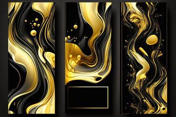 Abstract black golden texture, vertical, Generative AI