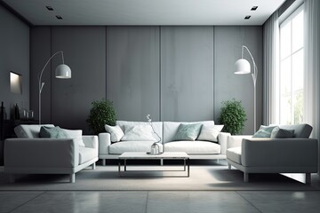 modern living room with white furniture. Generative AI