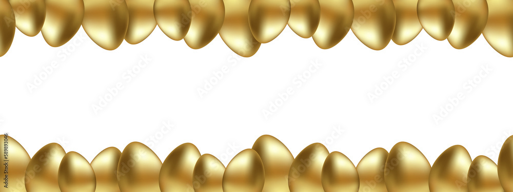 Poster bottom and top border of easter golden egg on transparent background. easter eggs horizontal seamles