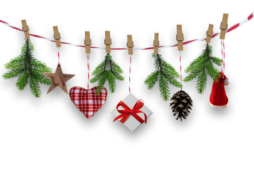 hanging self-made christmas decoration isolated on transparent background, wall decor overlay for...