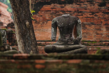 Ruins of old monks from the Ayutthaya period, which was the capital of Thailand in the past, but...