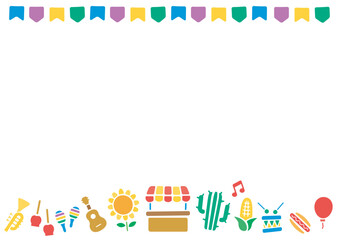 Decorative background frame for Festa Junina. Vector illustration for postcards, banners and posters.(Horizontal version)