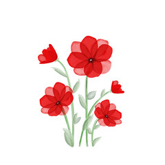 Vibrant Watercolor Red Poppy Floral Flowers Greenery Leaves Transparent Background
