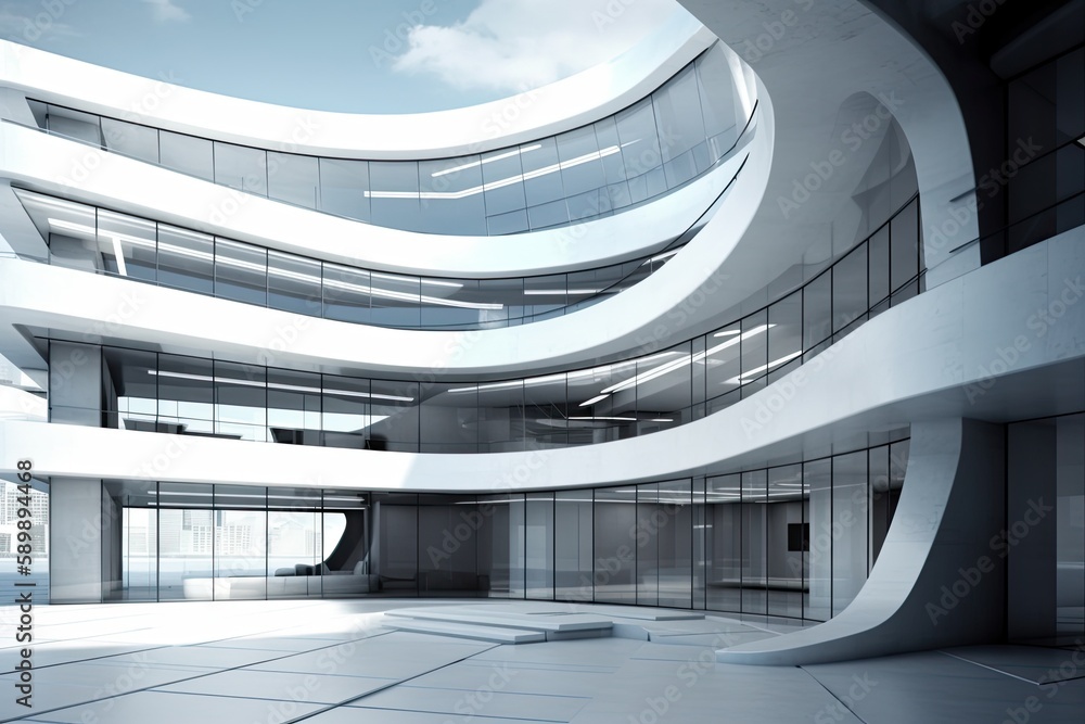 Aufkleber modern office building with a glass facade and multiple windows. generative ai