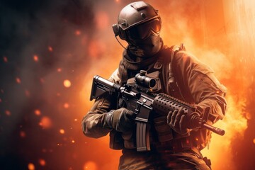 Fototapeta premium First Person Shooter Game Art FPS Wallpaper Background