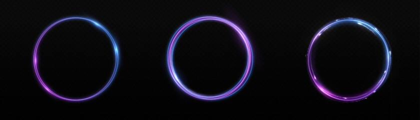 Neon swirl. Curve blue line light effect. Abstract ring background with glowing swirling background. Energy flow tunnel. Blue portal, platform. Magic circle vector. Round frame with light effect