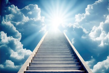 the sacred path of heaven with staircase and holy sun rays generative ai