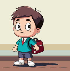 Little boy is sad about going to school.