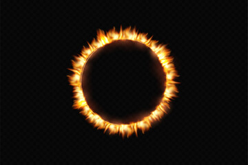 
Golden circle with fire effects.Frame for advertising.Realistic fire ring.Vector.