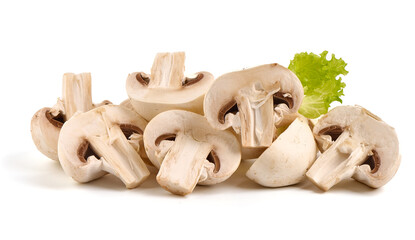 Champignons, close-up, isolated on white background.