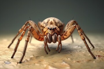 close-up of a spider on a wooden surface. Generative AI