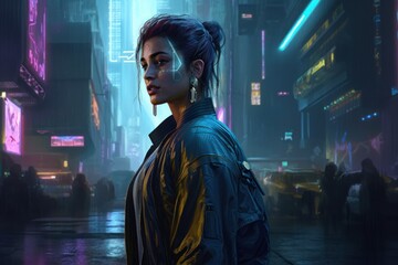 Obraz premium Cyberpunk Style Game Art Wallpaper Background