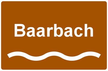Illustration eines Flussnamenschildes des Flusses "Baarbach"	