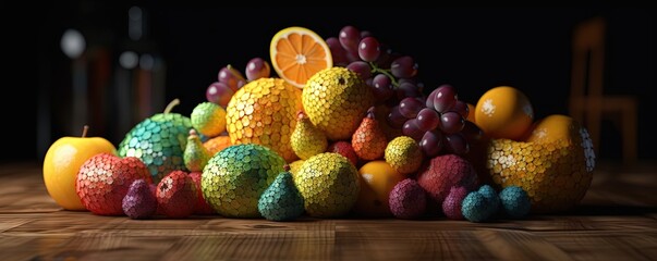 Vibrant Fruit Palette on Timber Table  AI Generated, Generative AI