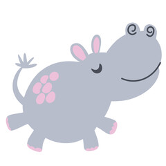 Happy cartoon hippopotamus. Hand draw hippo. Perfect for kids, prints and posters. Flat hand draw illustration isolated on the white background.