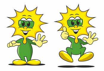 Obraz premium funny cartoon sun figure is happy, jumping and smiling