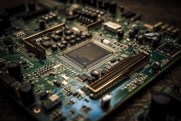 computer motherboard close-up. Generative AI