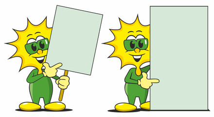 Fototapeta premium cute cartoon sun figure point to a board