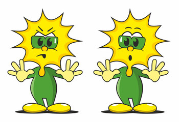 Fototapeta premium little cartoon sun figure is astonished and amazed and shows stop