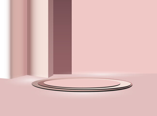 Minimal pink podium and scene with 3d render vector in abstract abackground composition, 3d illustration mock up scene geometry shape platform forms for product display. stage for product in modern.