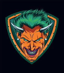 angry devil man with shield. perfect design for mascot logo
