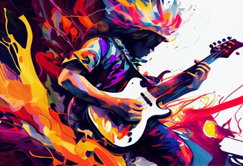 Abstract guitarist playing with colorful and dynamic energy. Generative AI