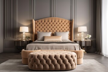 3d render Nordic style bedroom | Luxurious bedroom in a neoclassical style | Master bedroom interior in luxury apartment | Modern bedroom interior with concrete walls, Generative AI