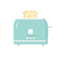 Pastel color toaster flat illustration vector in cartoon style. Color cooking electric utensil icon. Set of color symbols for kitchen concept. Kitchen appliances, devices, gadgets. Kitchenware