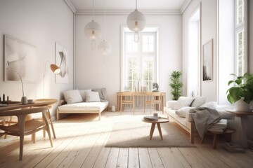 Fototapeta na wymiar bright and spacious living room with abundant natural light and cozy furniture. Generative AI