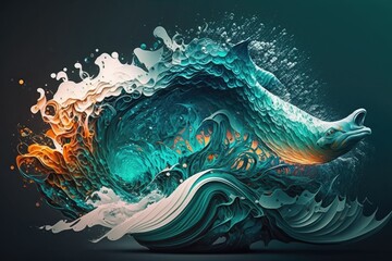 abstract blue background with waves - Generative IA