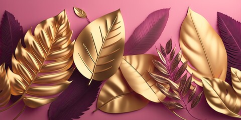 Golden and pink Amazonian leaves - Generative AI