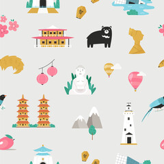 Obraz premium Vector seamless patterns with icons, famous symbols of Taiwan.