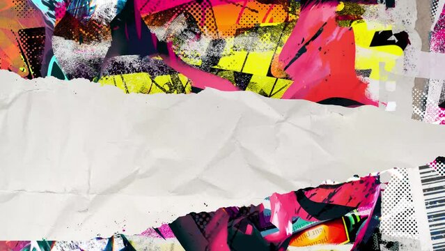 Abstract animation with torn paper with copy space. Inspired by street art, graffiti and comic book visuals. loop motion Perfect for advertising and creative projects
