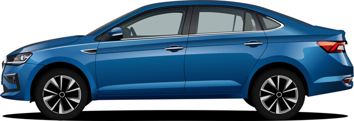 Obraz na płótnie Canvas vector blue realistic Car Sedan with gradients and side view 