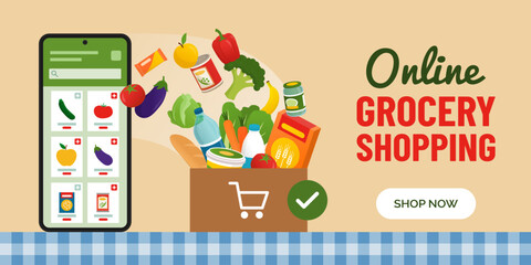 Online grocery shopping app on smartphone