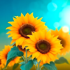 Obraz premium Sunflower field close-up created with Generative AI technology.