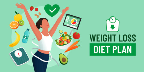 Weight loss diet plan banner - obrazy, fototapety, plakaty