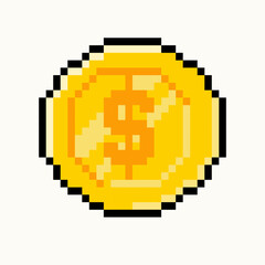 Obraz premium Pixel art game currency coin , pixel art dollar coins 