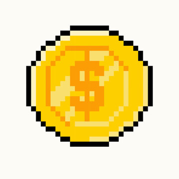 Pixel art game currency coin , pixel art dollar coins 