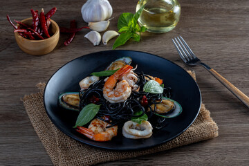 Spicy Seafood Squid Ink Spaghetti