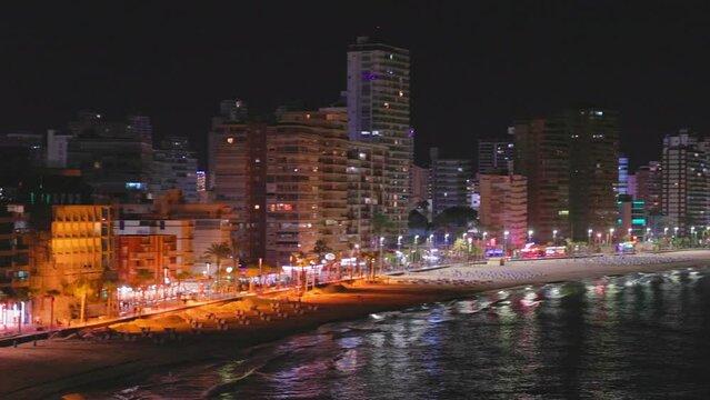 skyline of benidorm at night at the playa sw levante from the viewing platform