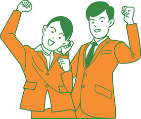人物ビジネスシーン06ガッツポーズをする男女