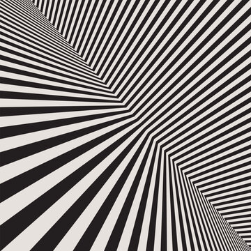 Black and white abstract art background with diagonal lines. Striped optical illusion with peerspective.