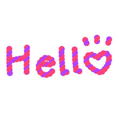 The text hello, vibrant pink and purple cartoon-style font with a horizontal stripe pattern