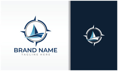 nautical compass ship boat logo icon design vector