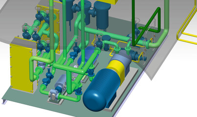 lube oil turbine system 3D illustration