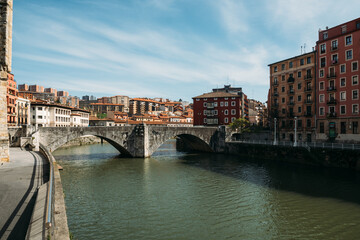 Fototapeta na wymiar San Antongo zubia bridge in Bilbao, Spain on the Nervion River