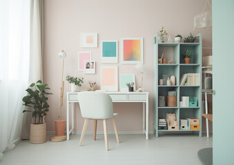 pastel color colorful home office minimalist Generative AI