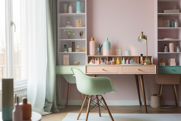 Fototapeta na wymiar pastel color colorful home office minimalist Generative AI