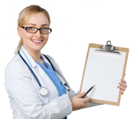 Attractive young female docto on background